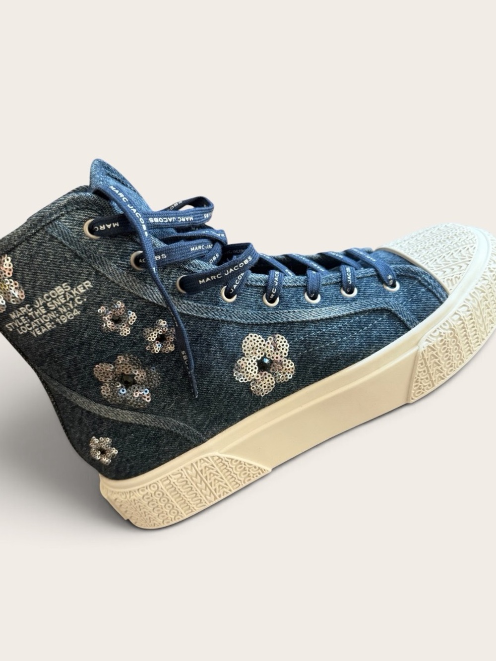 Marc Jacobs Daisy Sequin denim high-top sneakers, size 9, New